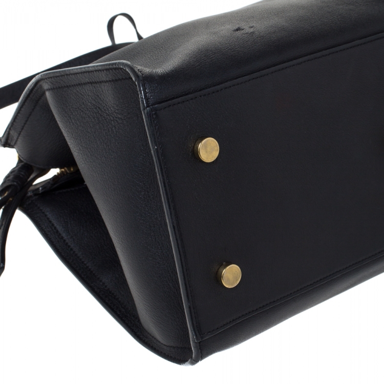 Pre Owned Saint Laurent Paris Black Leather Small Monogram Cabas Tote