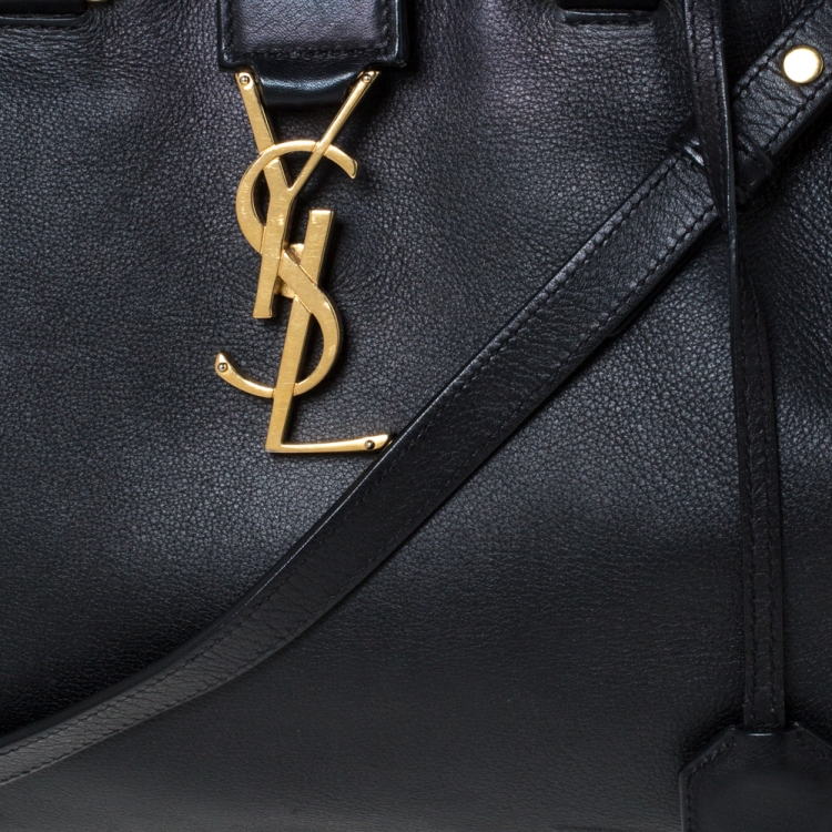 Pre Owned Saint Laurent Paris Black Leather Small Monogram Cabas Tote