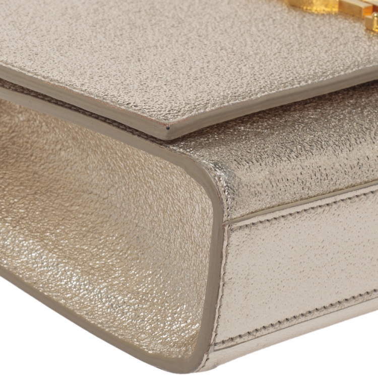 Pre Owned Saint Laurent Paris Metallic Gold Leather Medium Kate Shoulder Bag