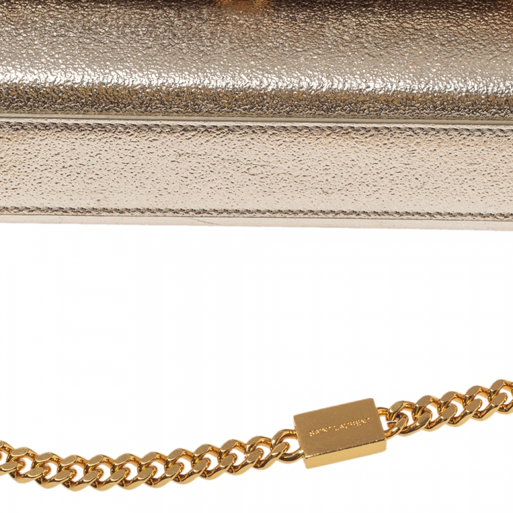 Pre Owned Saint Laurent Paris Metallic Gold Leather Medium Kate Shoulder Bag