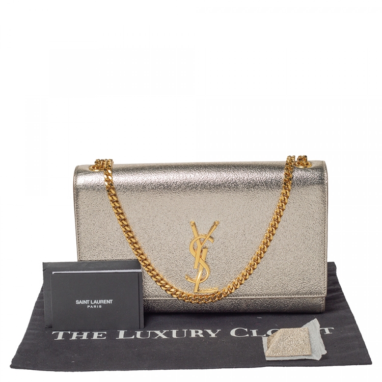 Pre Owned Saint Laurent Paris Metallic Gold Leather Medium Kate Shoulder Bag