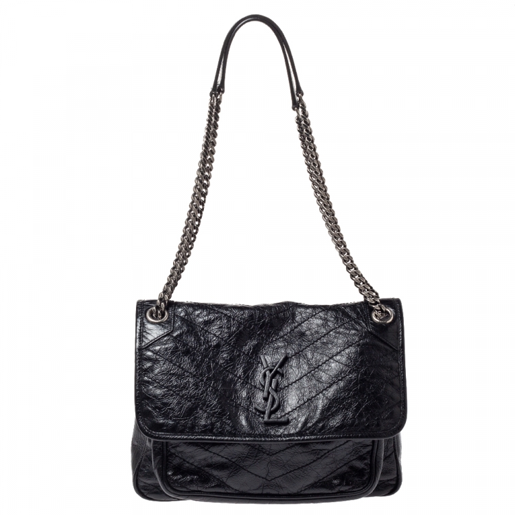 Pre Owned Saint Laurent Black Aged Leather Medium Niki Shoulder Bag