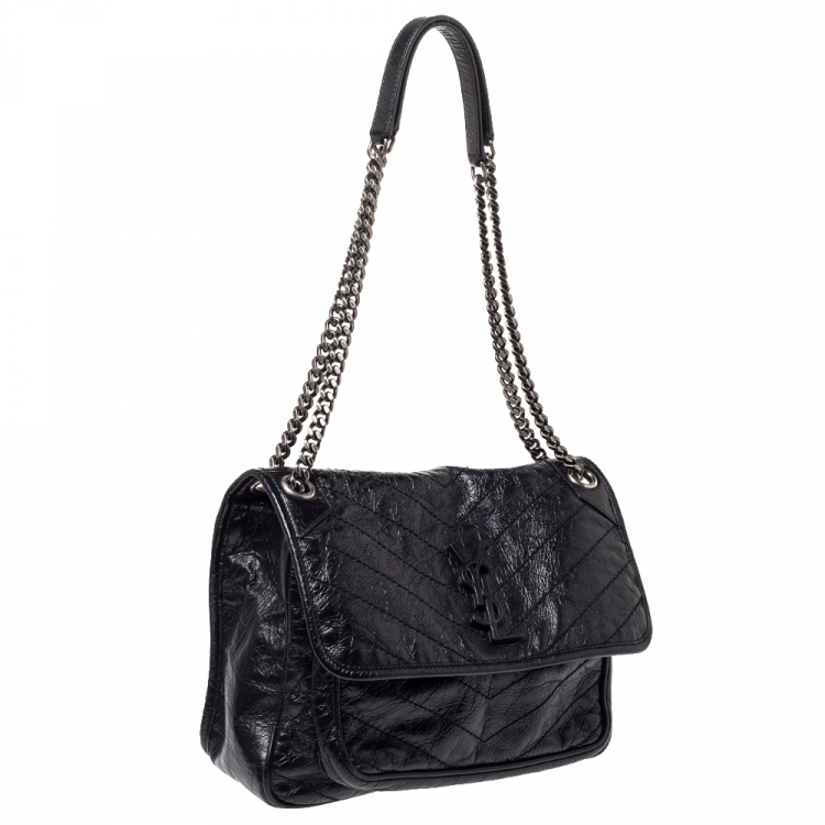 Pre Owned Saint Laurent Black Aged Leather Medium Niki Shoulder Bag
