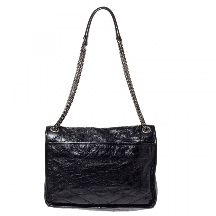 Pre Owned Saint Laurent Black Aged Leather Medium Niki Shoulder Bag