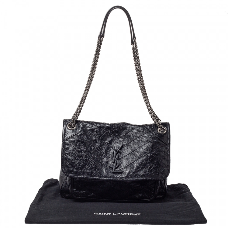 Pre Owned Saint Laurent Black Aged Leather Medium Niki Shoulder Bag