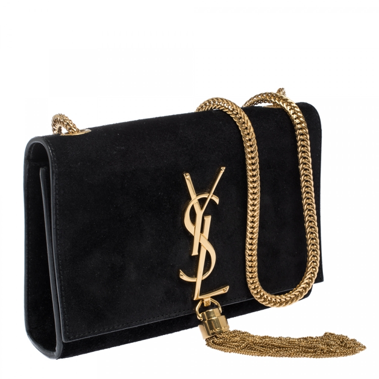 Pre Owned Saint Laurent Paris Black Suede Small Kate Tassel Crossbody Bag