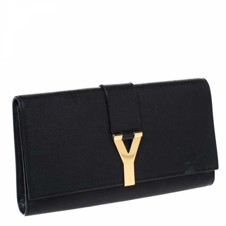 Pre Owned Saint Laurent Black Leather Large Chyc Clutch