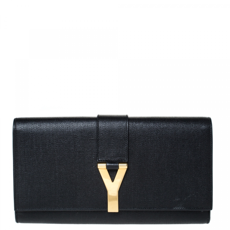 Pre Owned Saint Laurent Black Leather Large Chyc Clutch