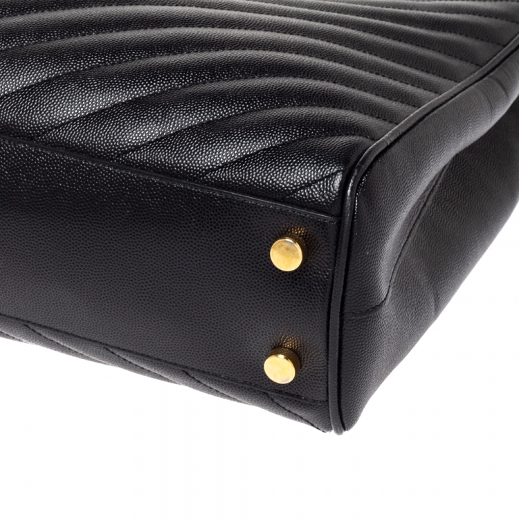 Pre Owned Saint Laurent Black Matelasse Leather Cassandre Shopper Tote