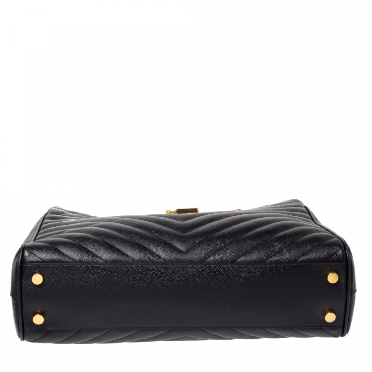 Pre Owned Saint Laurent Black Matelasse Leather Cassandre Shopper Tote