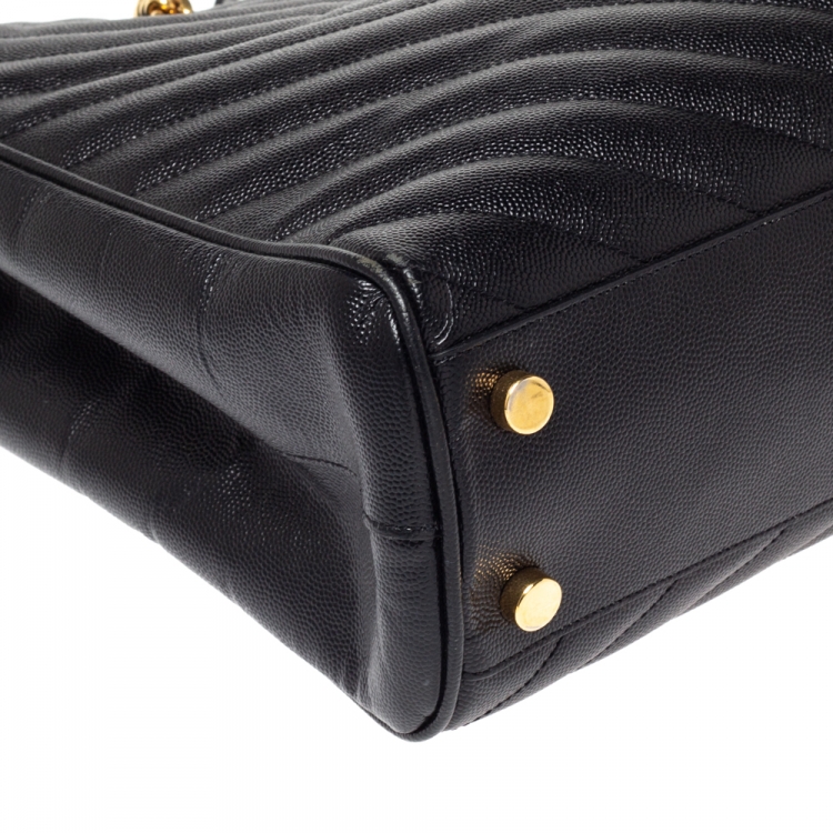Pre Owned Saint Laurent Black Matelasse Leather Cassandre Shopper Tote