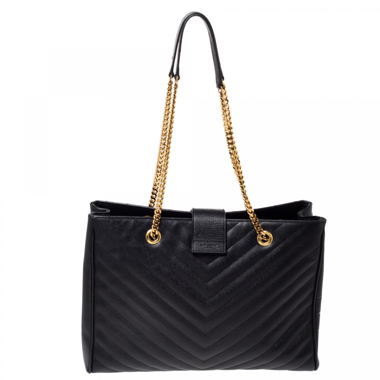 Pre Owned Saint Laurent Black Matelasse Leather Cassandre Shopper Tote