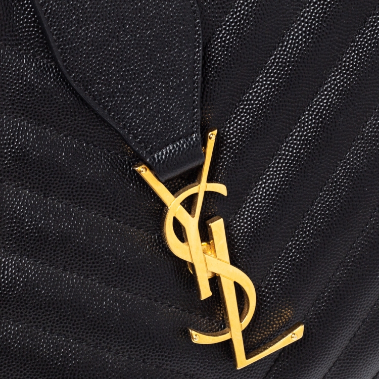 Pre Owned Saint Laurent Black Matelasse Leather Cassandre Shopper Tote