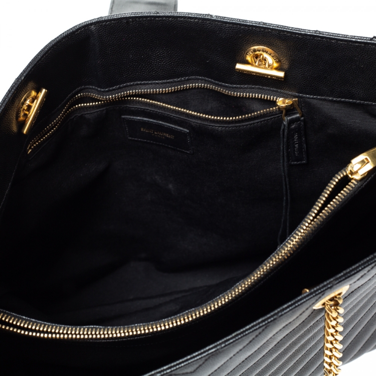Pre Owned Saint Laurent Black Matelasse Leather Cassandre Shopper Tote