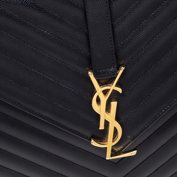 Pre Owned Saint Laurent Black Matelasse Leather Large Cassandre Flap Bag