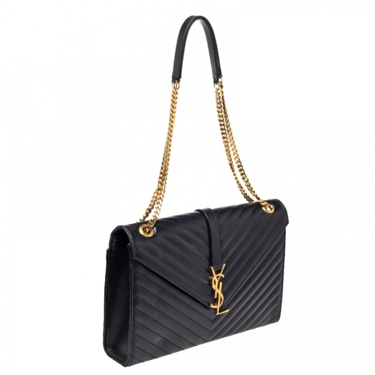 Pre Owned Saint Laurent Black Matelasse Leather Large Cassandre Flap Bag