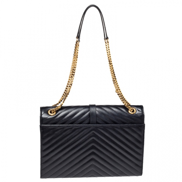Pre Owned Saint Laurent Black Matelasse Leather Large Cassandre Flap Bag