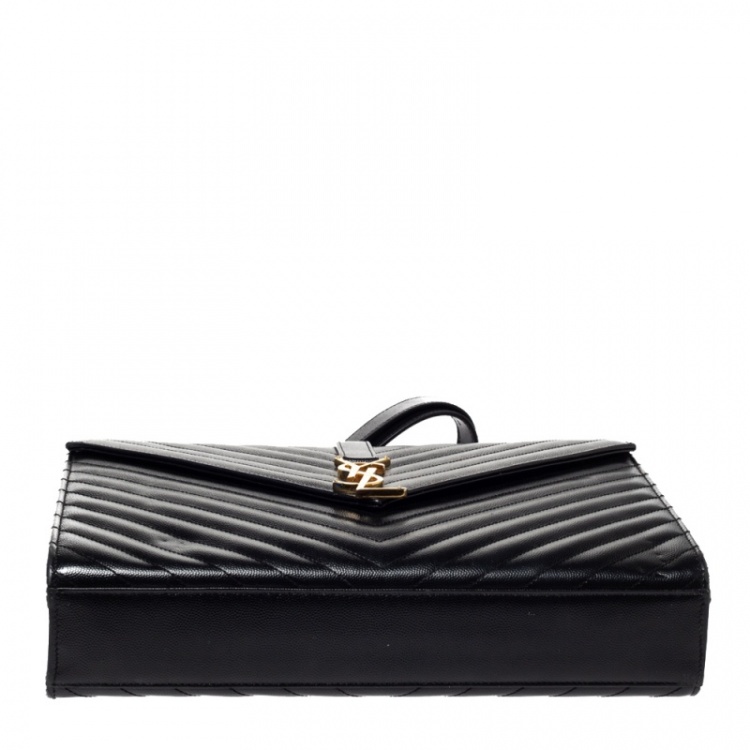 Pre Owned Saint Laurent Black Matelasse Leather Large Cassandre Flap Bag