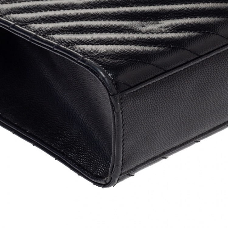 Pre Owned Saint Laurent Black Matelasse Leather Large Cassandre Flap Bag