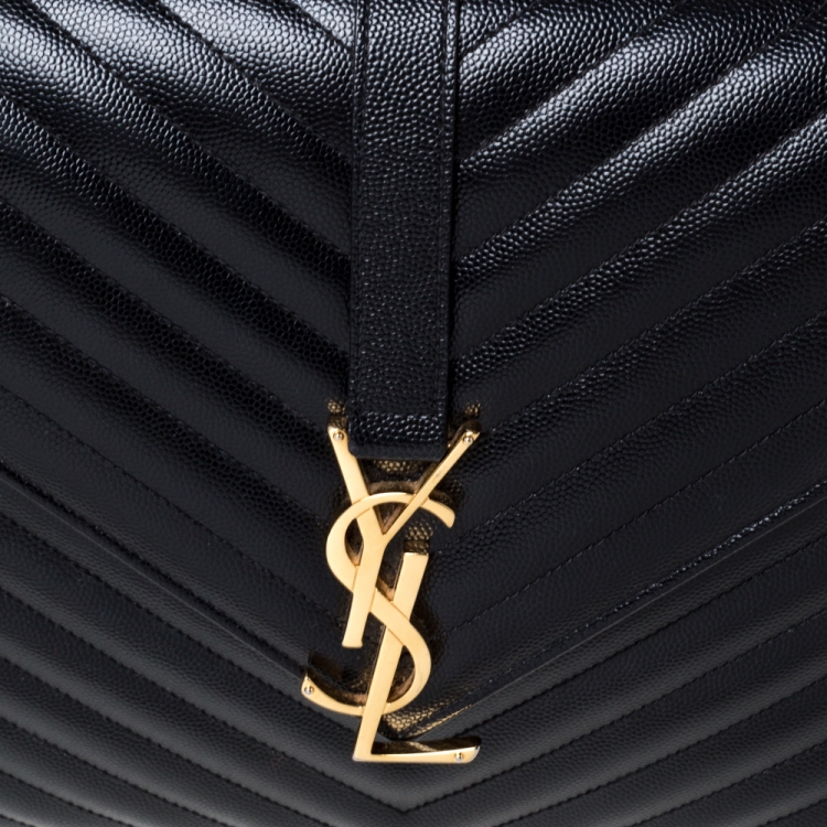 Pre Owned Saint Laurent Black Chevron Quilted Leather Monogram Envelope Shoulder Bag