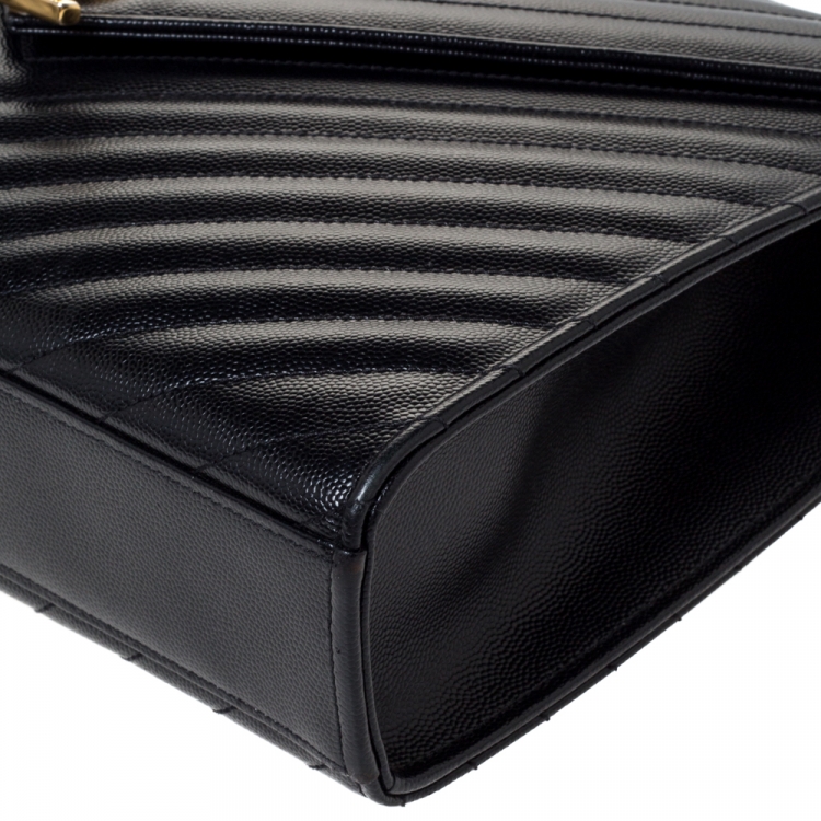 Pre Owned Saint Laurent Black Chevron Quilted Leather Monogram Envelope Shoulder Bag