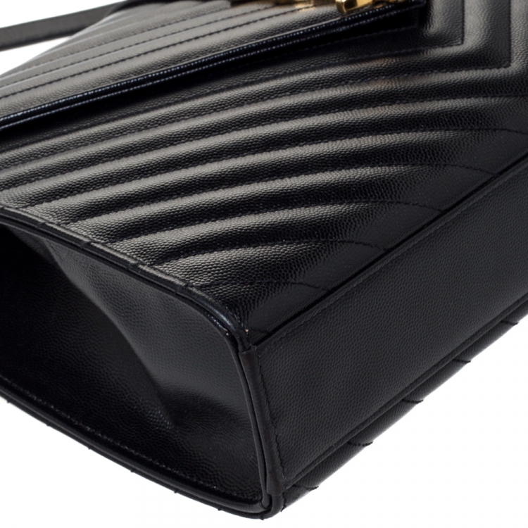 Pre Owned Saint Laurent Black Chevron Quilted Leather Monogram Envelope Shoulder Bag