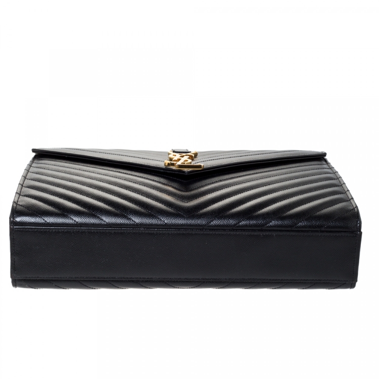 Pre Owned Saint Laurent Black Chevron Quilted Leather Monogram Envelope Shoulder Bag