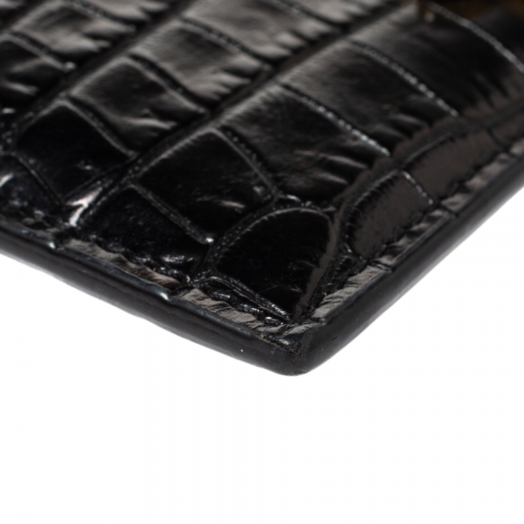 Pre Owned Saint Laurent Black Croc Embossed Leather Monogram Card Holder