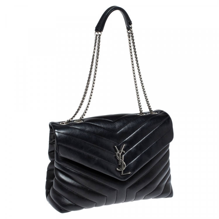 Pre Owned Saint Laurent Paris Black Monogram Leather Loulou Shoulder Bag