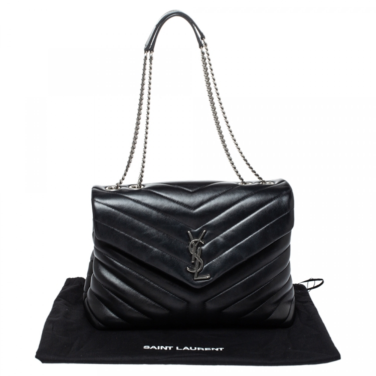 Pre Owned Saint Laurent Paris Black Monogram Leather Loulou Shoulder Bag