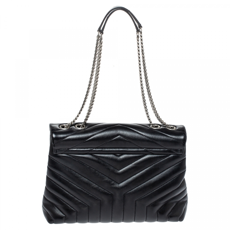 Pre Owned Saint Laurent Paris Black Monogram Leather Loulou Shoulder Bag