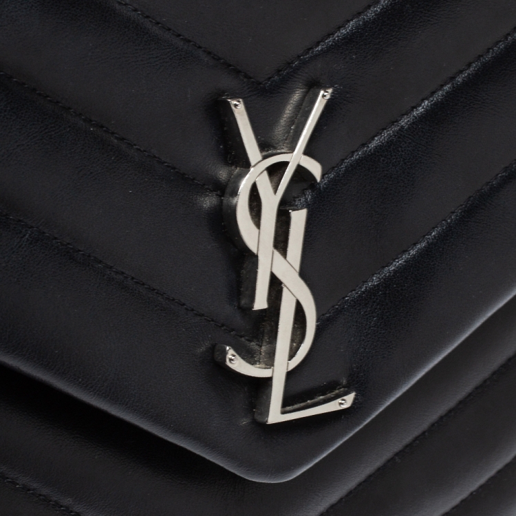 Pre Owned Saint Laurent Paris Black Monogram Leather Loulou Shoulder Bag