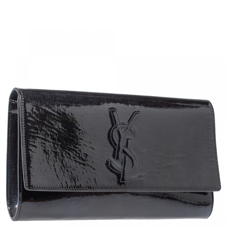 Pre Owned Yves Saint Laurent Deep Green Patent Leather Belle De Jour Flap Clutch