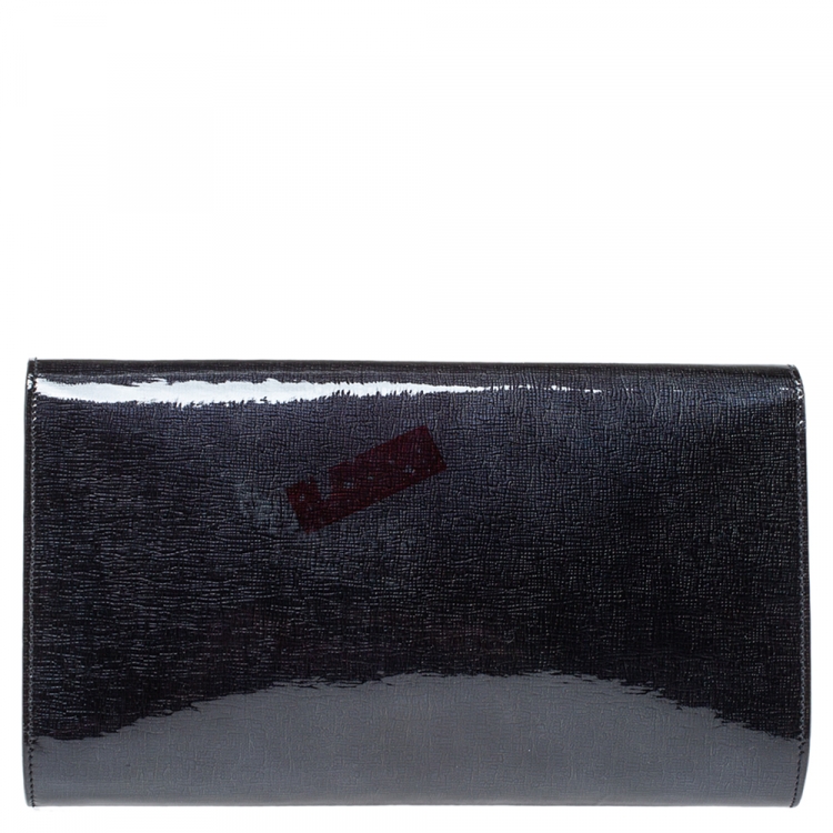 Pre Owned Yves Saint Laurent Deep Green Patent Leather Belle De Jour Flap Clutch