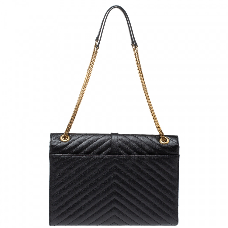 Pre Owned Saint Laurent Black Matelasse Leather Large Cassandre Flap Bag