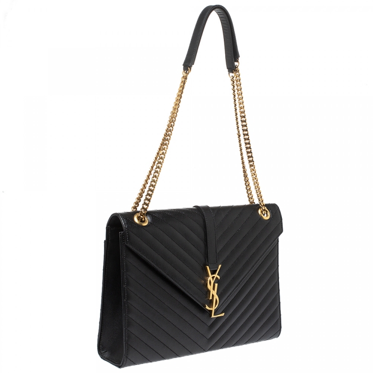 Pre Owned Saint Laurent Black Matelasse Leather Large Cassandre Flap Bag