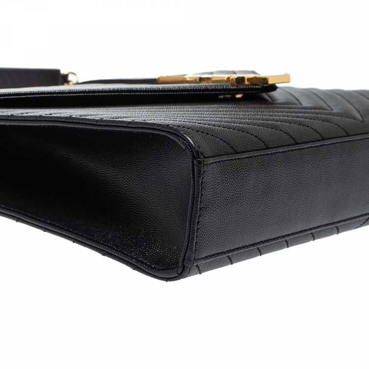 Pre Owned Saint Laurent Black Matelasse Leather Large Cassandre Flap Bag