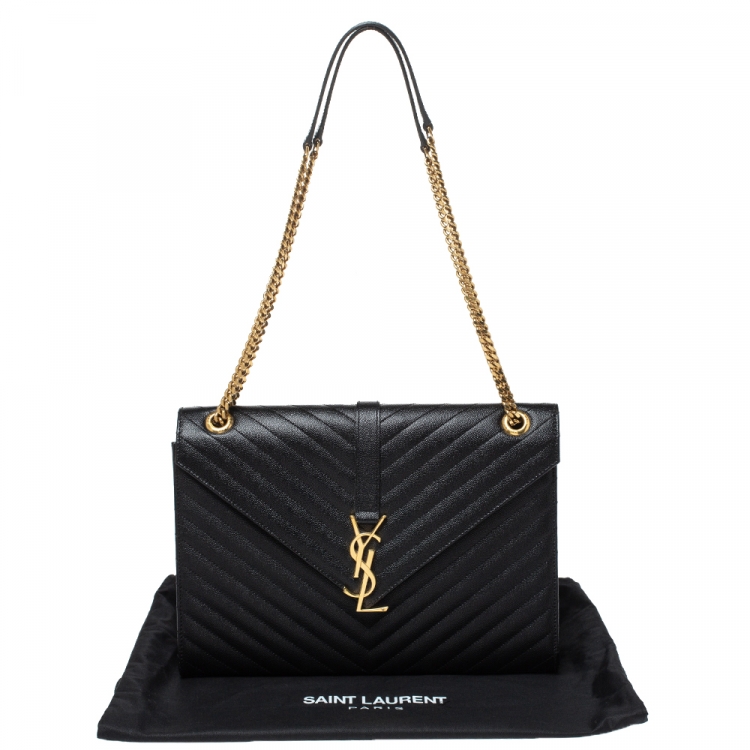 Pre Owned Saint Laurent Black Matelasse Leather Large Cassandre Flap Bag