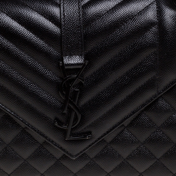 Pre Owned Saint Laurent Black Mix Matelasse Leather Medium Envelope Shoulder Bag