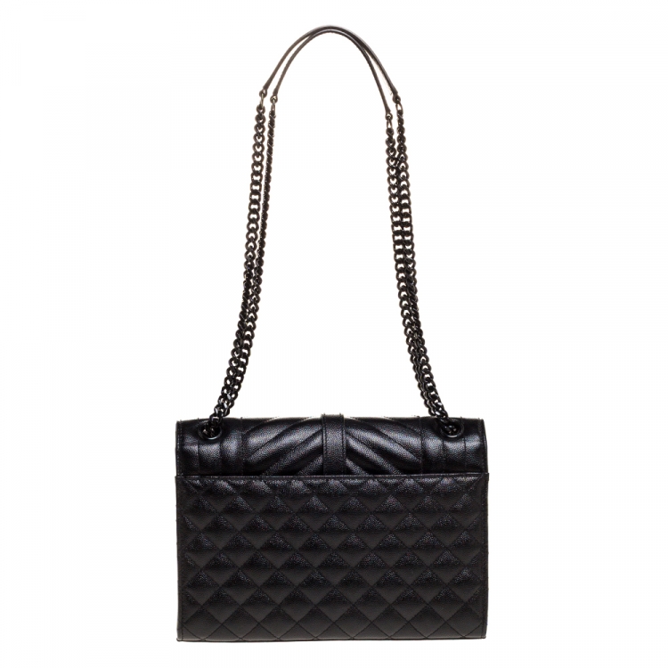Pre Owned Saint Laurent Black Mix Matelasse Leather Medium Envelope Shoulder Bag