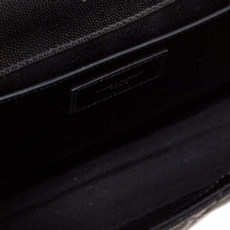 Pre Owned Saint Laurent Black Mix Matelasse Leather Medium Envelope Shoulder Bag