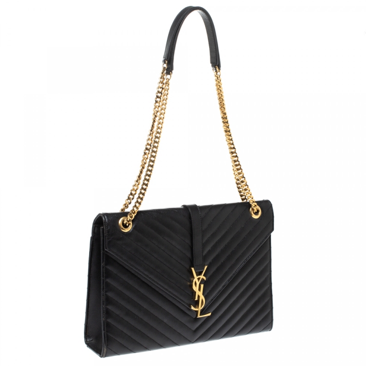 مملوكة مسبقًا Saint Laurent Black Matelasse Leather Large Cassandre Flap Bag