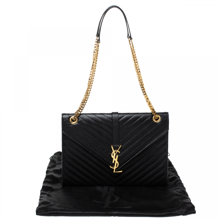 مملوكة مسبقًا Saint Laurent Black Matelasse Leather Large Cassandre Flap Bag