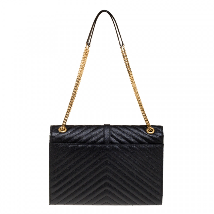 Pre Owned Saint Laurent Black Matelasse Leather Large Cassandre Flap Bag