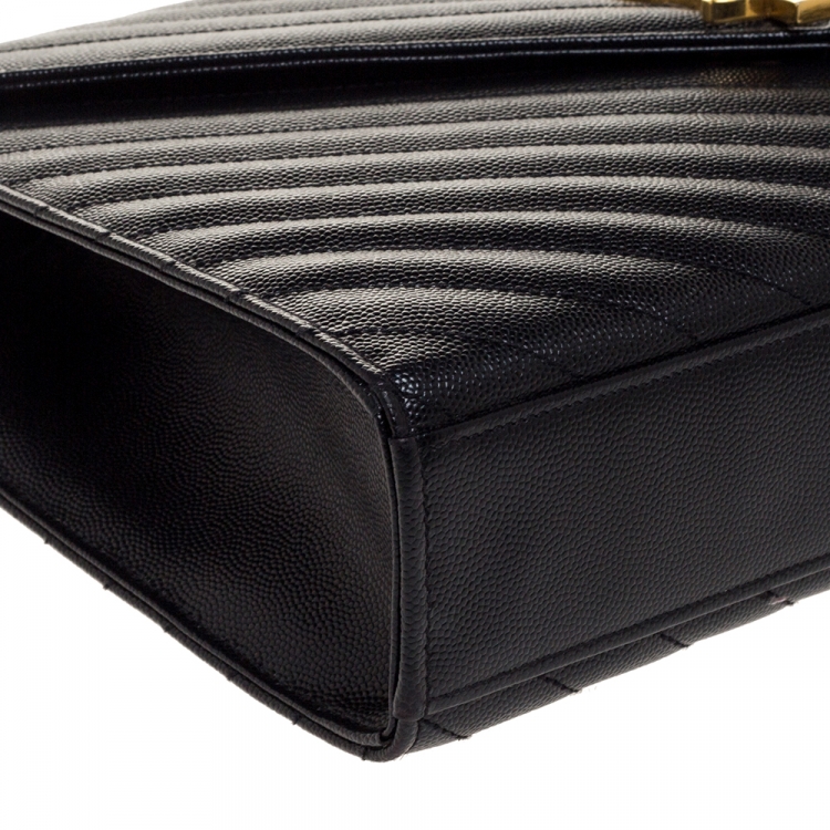 Pre Owned Saint Laurent Black Matelasse Leather Large Cassandre Flap Bag