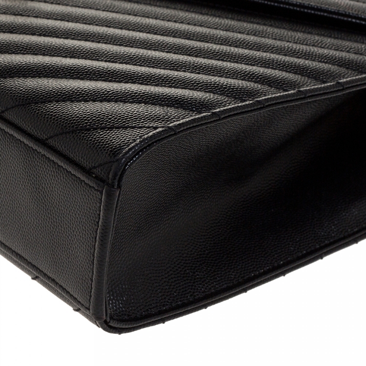 Pre Owned Saint Laurent Black Matelasse Leather Large Cassandre Flap Bag