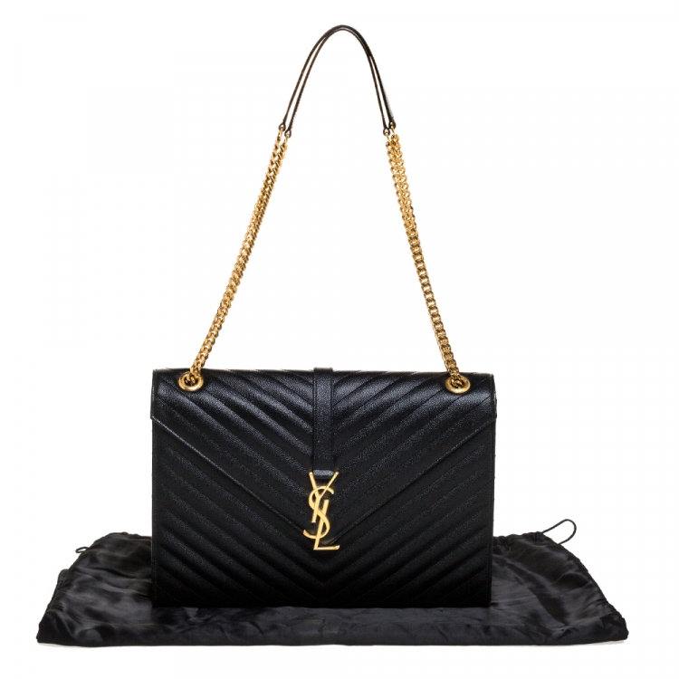 Pre Owned Saint Laurent Black Matelasse Leather Large Cassandre Flap Bag