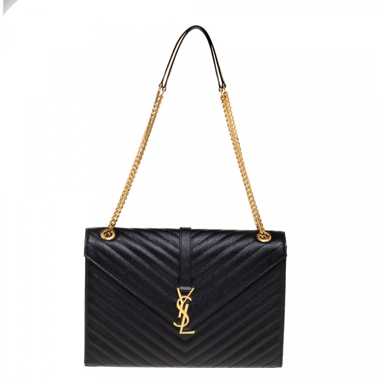 Pre Owned Saint Laurent Black Matelasse Leather Large Cassandre Flap Bag
