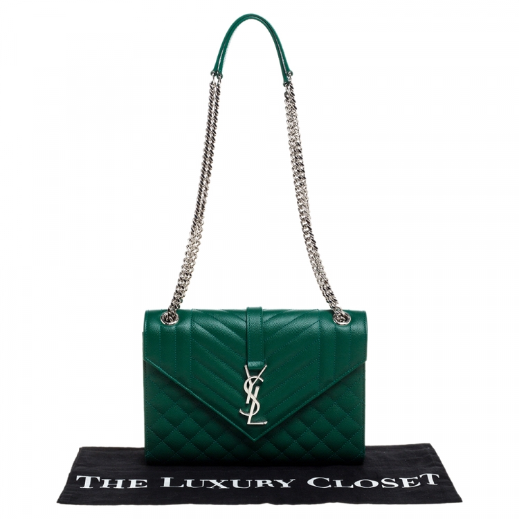 Pre Owned Saint Laurent Green Mix Matelasse Leather Medium Cassandre Flap Bag
