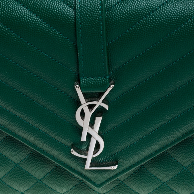 Pre Owned Saint Laurent Green Mix Matelasse Leather Medium Cassandre Flap Bag